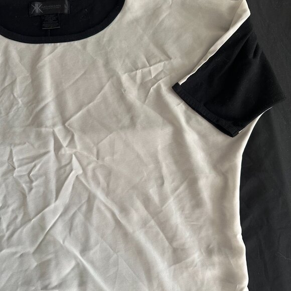 Kardashian Kollection Women’s Large Colorblock Black White Short Sleeve Top-A298 - Picture 3 of 4